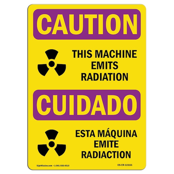 OSHA RADIATION Sign, Emits Radiation Bilingual, 5in X 3.5in, 10PK, 3.5" H, 5" W, Landscape, PK10